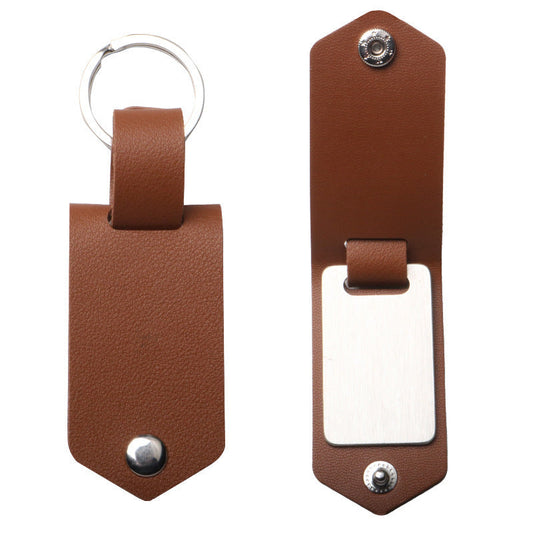 Laser Engraved Stainless Steel Leather Keychain