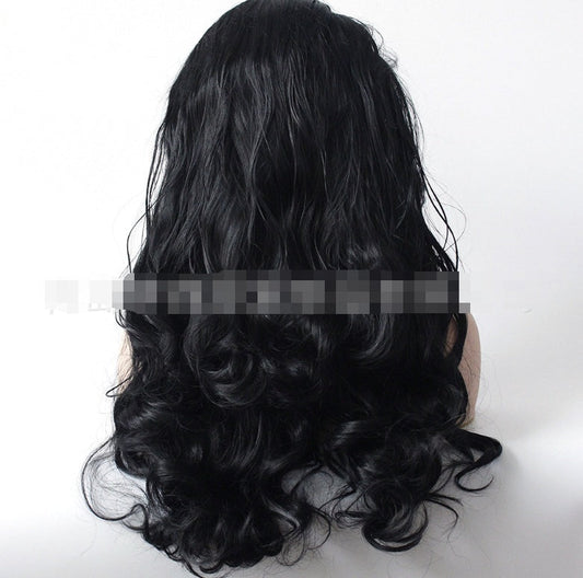 Black big wave wig high-grade chemical fiber front lace head cover
