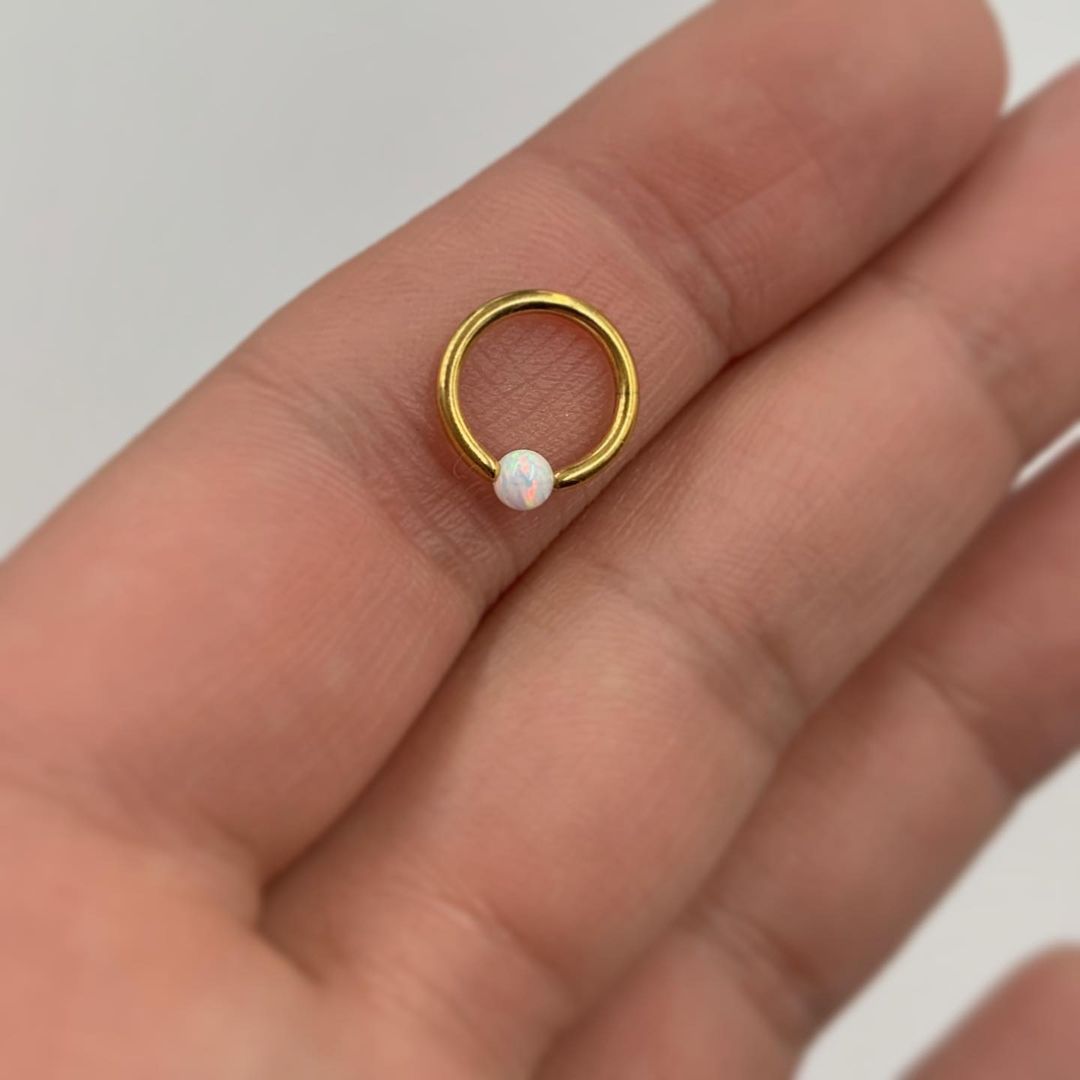 16G 5/16 3mm White Synthetic Opal Gold IP Steel BCR Captive Ring