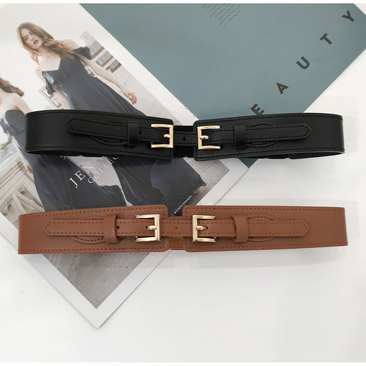 Double Buckle Elastic Waistband for Women