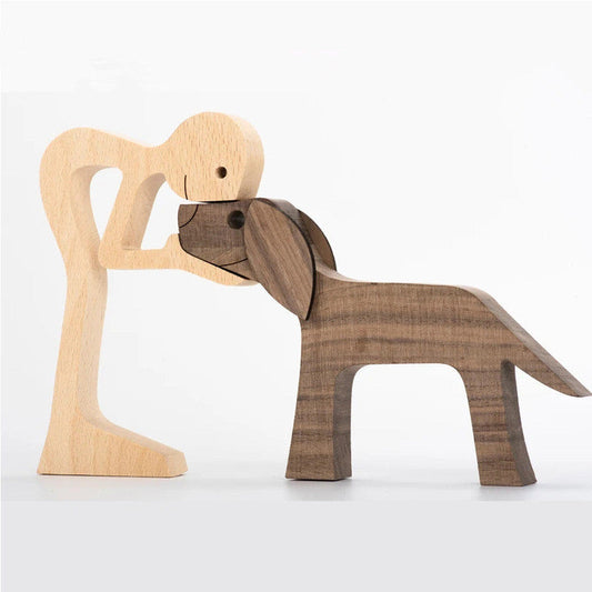 DIY Wooden Dog Figurine Sculpture Home Decor