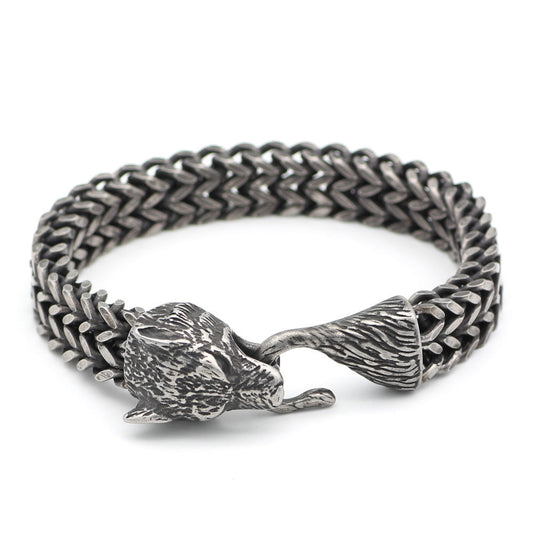 Black Wolf Head Cuban Chain Bracelet
