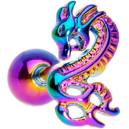 Rainbow Titanium Anodized 3-D Dragon Barbell Tongue Ring
