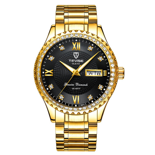 Gold Diamond Couple Quartz Watches