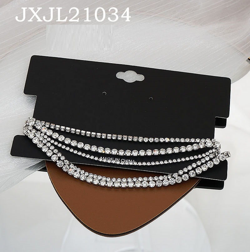 European And American Simple And Fashionable Neck Chain Claw Chain Inlaid With Diamond Rhinestone Multilayer Clavicle Chain