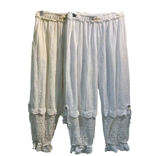 Forest Style Fully Hollowed Out Embroidered Patchwork Lantern Pants