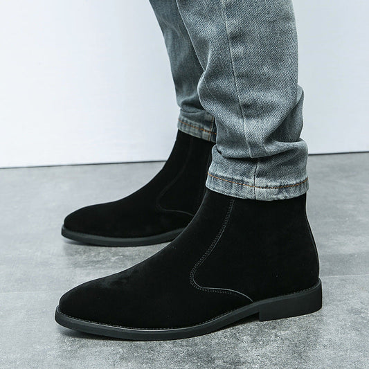 Short Suede Chelsea High Top Ankle Boots