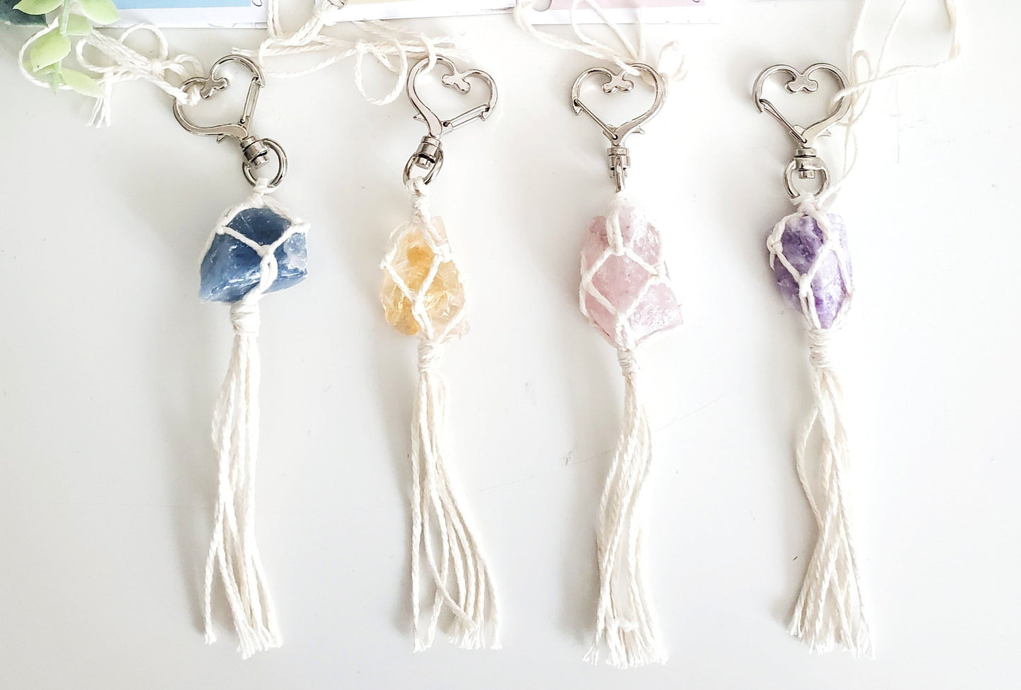 Macrame wrapped crystal keychain DIY craft kit.