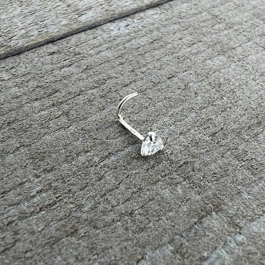Sterling Silver 925 Clear CZ Heart Nose Ring