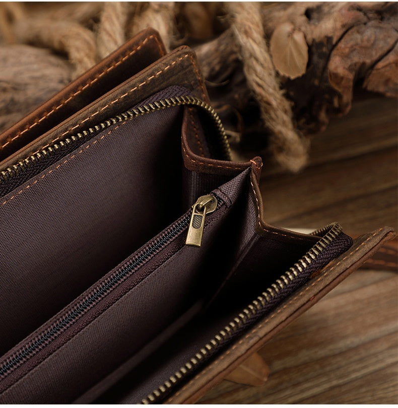Men's Crazy Horse Leather Zipper Wallet