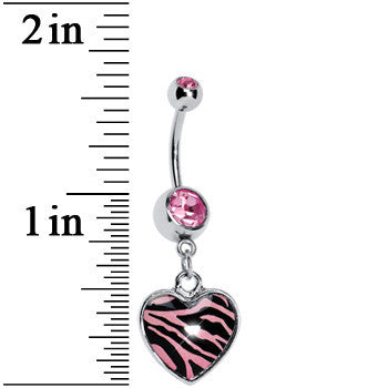 Pink Zebra Print Heart Dangle Belly Ring