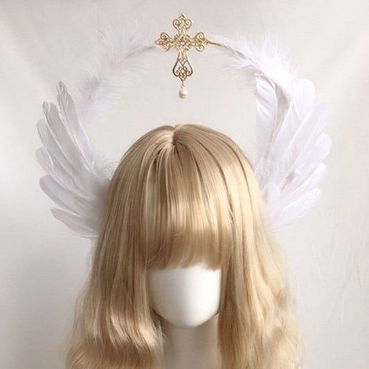 Golden Hair Ornament Feather Cross