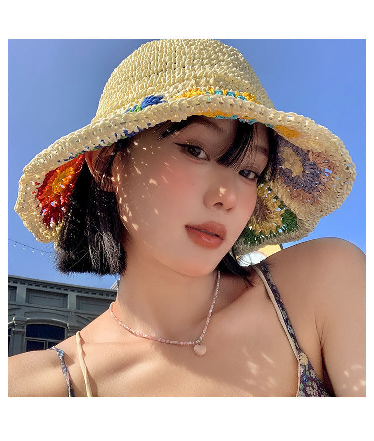 Women's Color Handmade Woven Hollowed Straw Hat