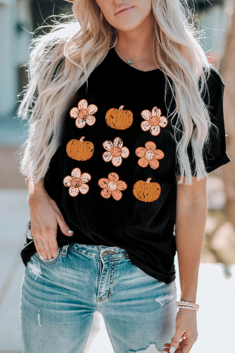 Molly Pumpkin Flower Graphic Top-4