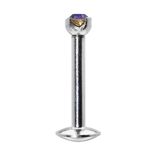 16G Purple 2mm Gem Internally Threaded Labret Monroe Tragus