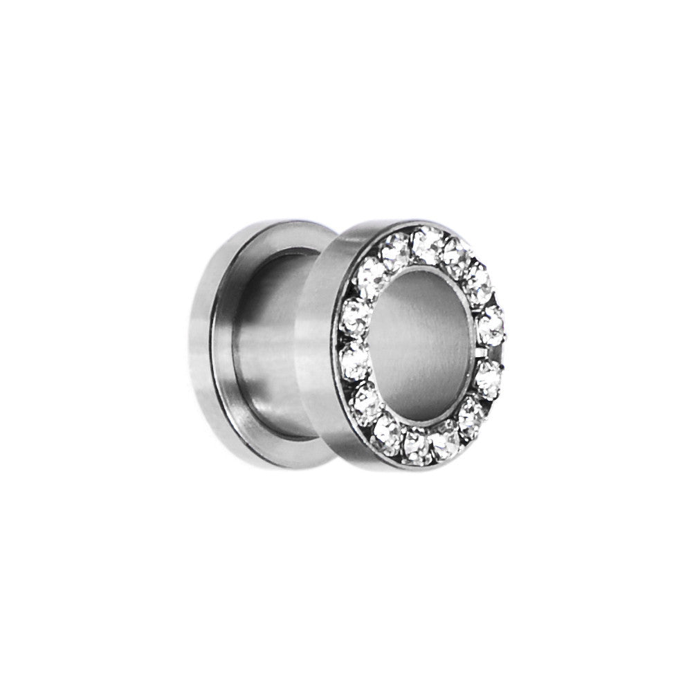 00G Stainless Steel Clear Gem Screw Fit Tunnel