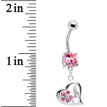 Pink CZ Floral Heart Embrace Belly Ring
