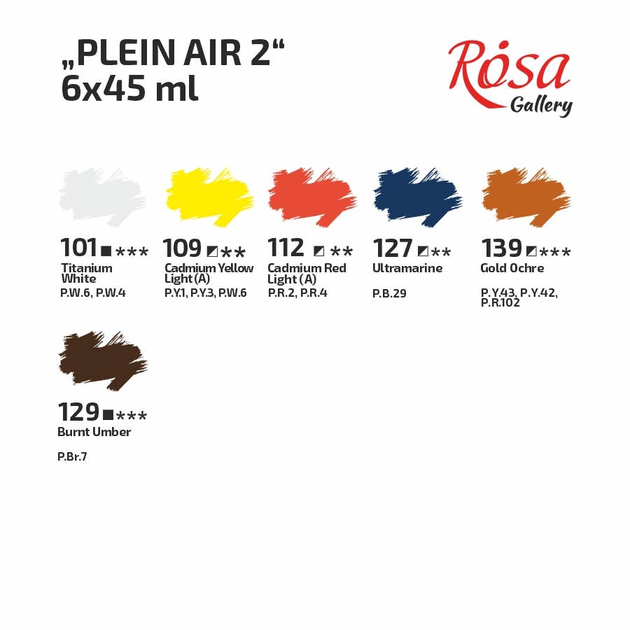 Oil colours set "Plein Air 2", 6*45ml/1.5oz, ROSA Gallery