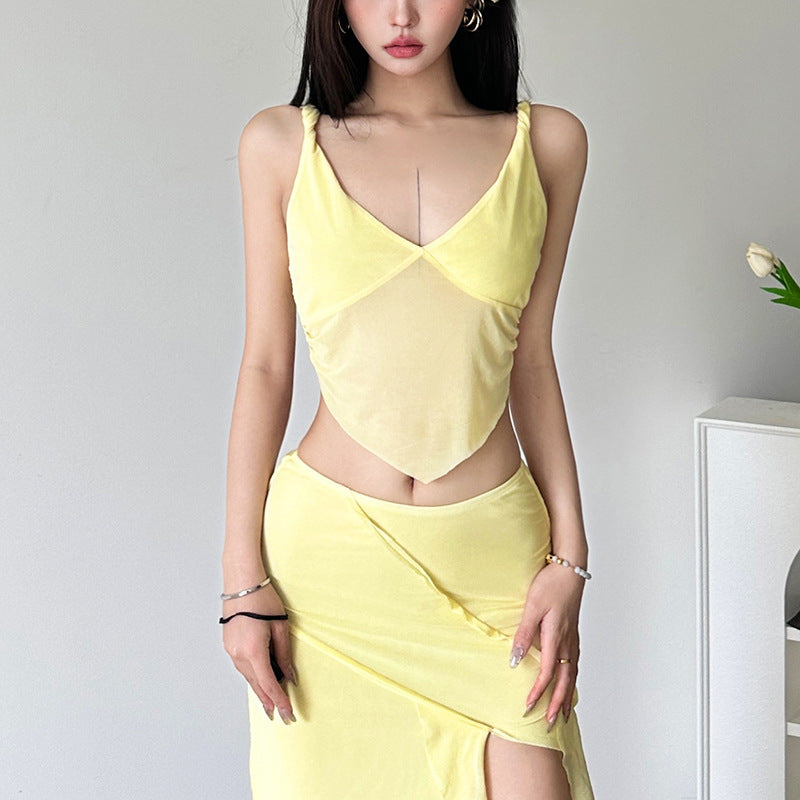 Fashion All-match Wave Slit Skirt Suit Women
