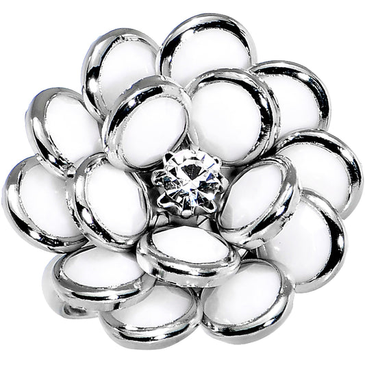 White Enamel Blooming Flower Adjustable Ring