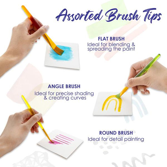 Paint Brush Flat Angled Round w/ Translucent Handle set (7/Pack)