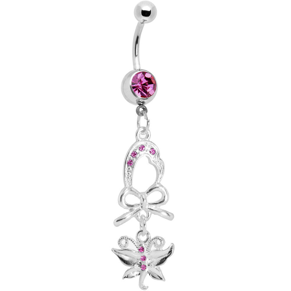 Pink Gem Bow Heart Butterfly Belly Ring