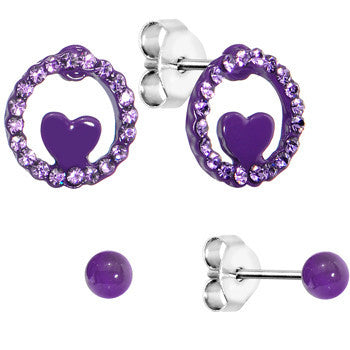 Purple Heart Loop Stud Earring Set