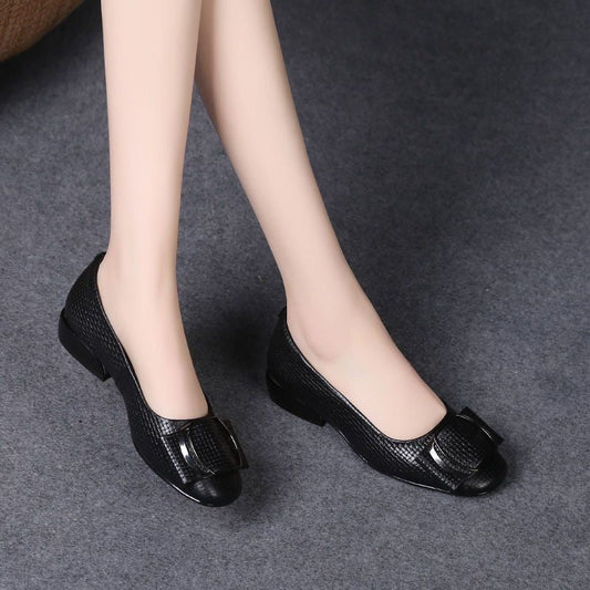 Fashionable Non-slip Thick Heel Leather Shoes
