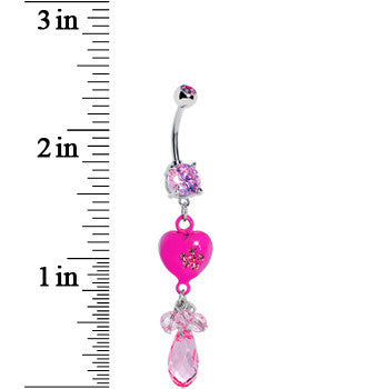 Pink Gem Teardrop Heart Dangle Belly Ring