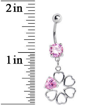 Pink Gem Circle of Hearts Belly Ring