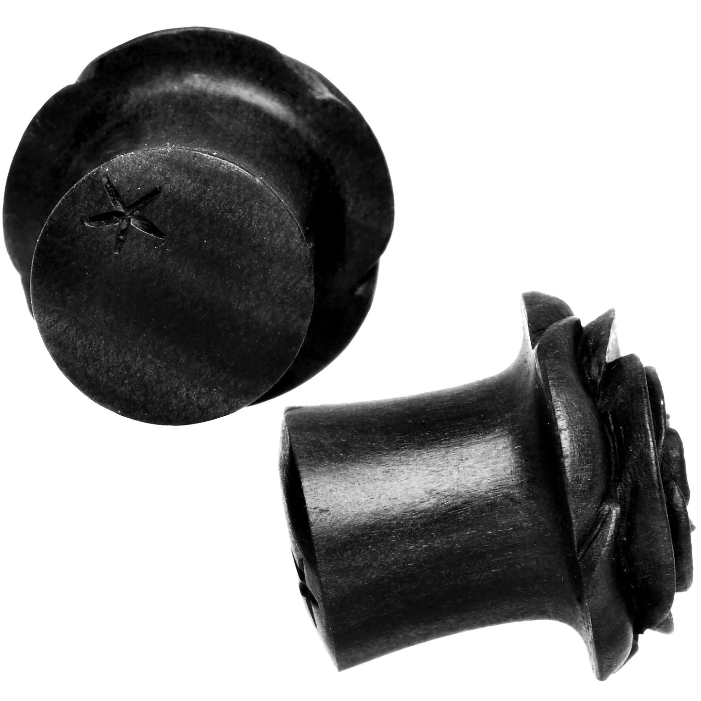 1/2 Organic Arang Wood Rose Flower Hand Carved Plug Set