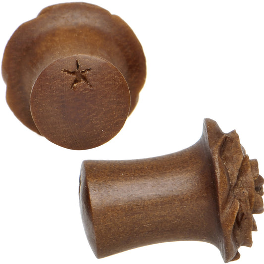 0G Organic Sabo Wood Rose Flower Hand Carved Plug Set