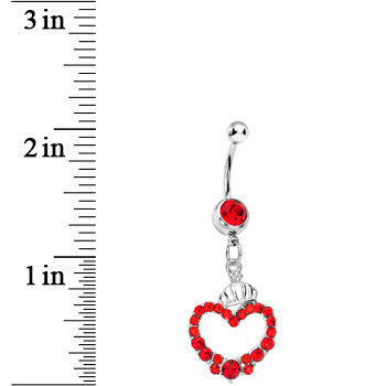 Red Gem Regal Crown Heart Belly Ring