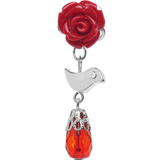 4G Steel Red Rose Flower Songbird Dangle Plug