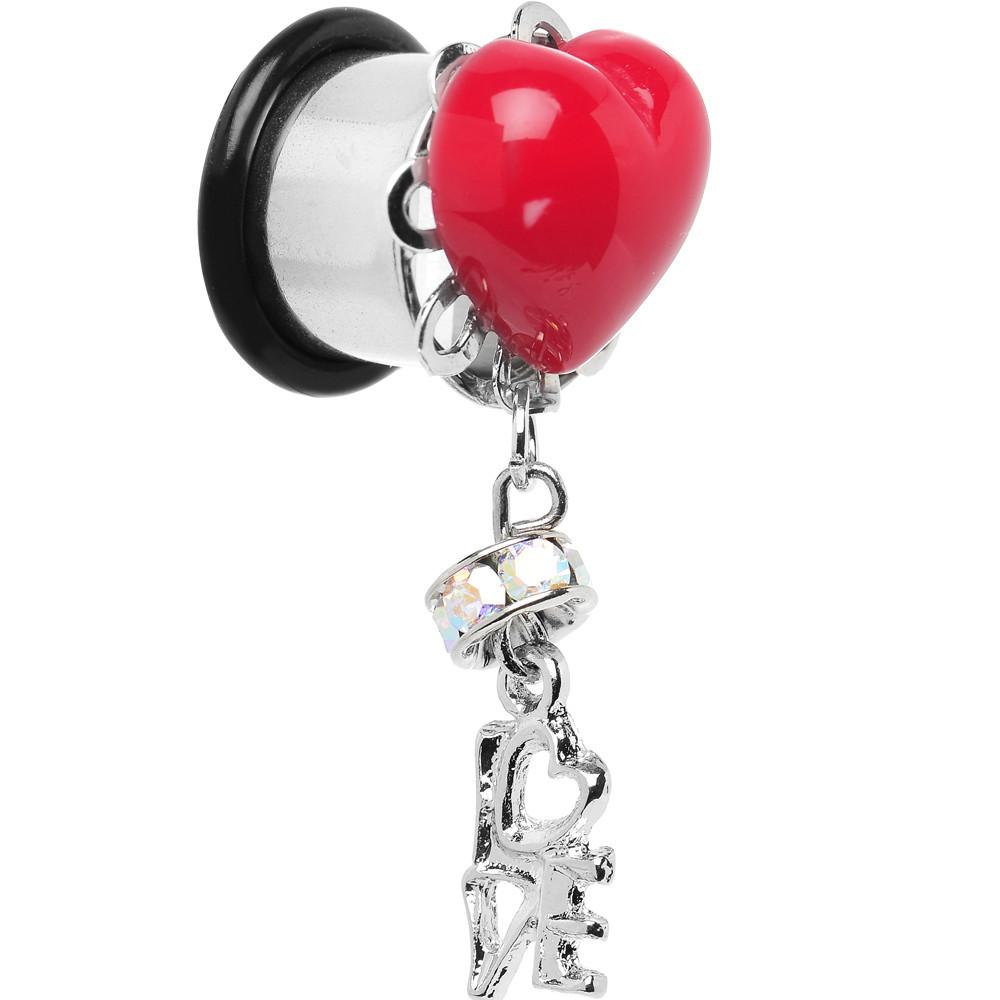 Steel Red Heart Love Dangle Plug Sizes 5mm to 12mm