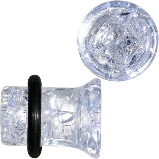 0G Clear Crackled Glass Acrylic Plug