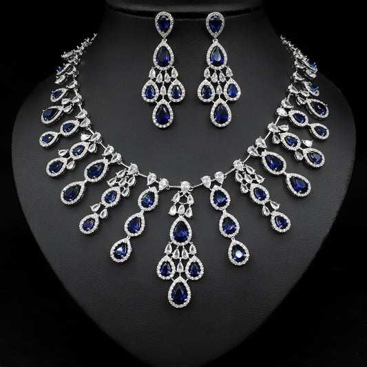 Women's Fashion Water Drop Zircon Necklace Earrings Set