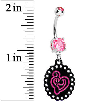 Pink Gem Black Pink Music Notes Heart Dangle Belly Ring