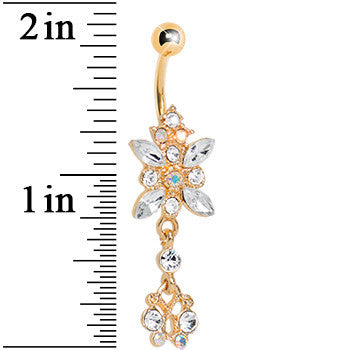 Gold Plated Clear Gem Dazzling Dangle Chandelier Belly Ring