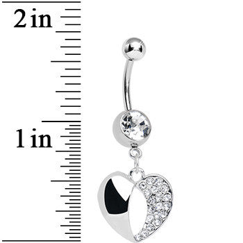 Crystalline Gem Paved Reflective Heart Dangle Belly Ring