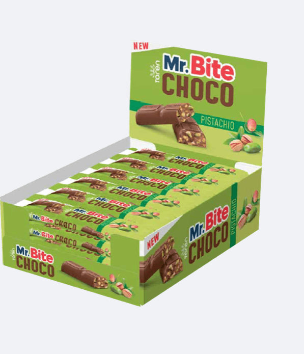 Mr. Bite choco milk chocolate with pistachio 20g 24pk