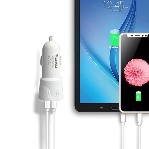 Esoulk 12W 2.4A Dual USB Travel Car Charger With 5FT Micro USB Charging Cable