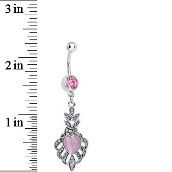 Pink Gem Royal Pink Heart Dangle Belly Ring