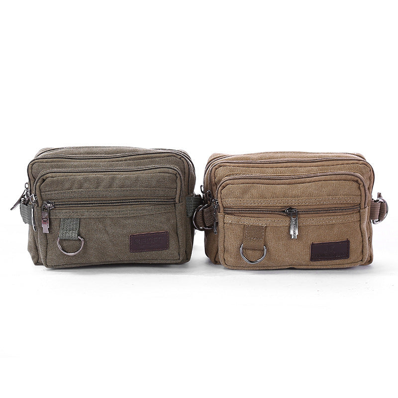 Canvas Fanny Pack with 4-Zipper Pockets
