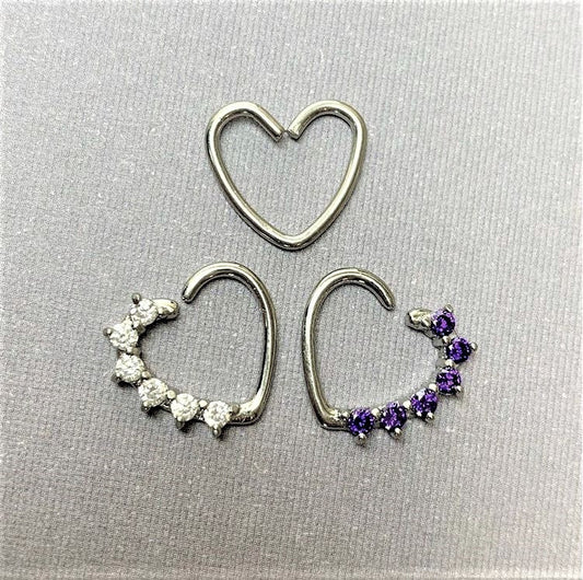 16G Clear CZ Heart Right Closure Daith Cartilage Tragus Earring