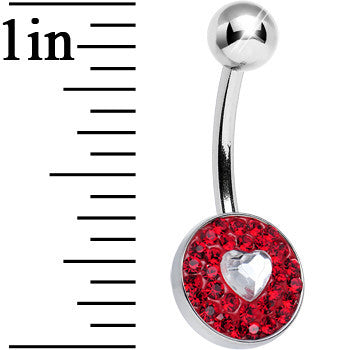 Red Gem Medallion with Clear Gem Heart Core Belly Ring