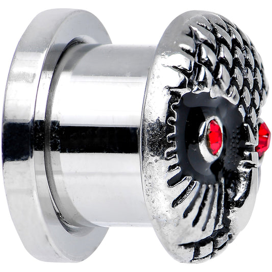 0G Red Gem Eyes Stainless Steel Thoughtful Owl Screw Fit Plug