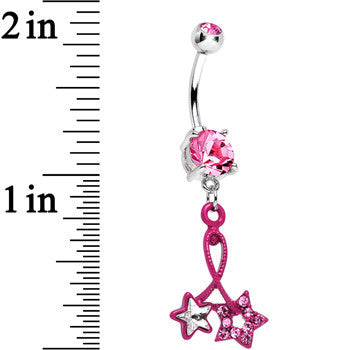 Pink Double Gem Twin String of Pink Stars Dangle Belly Ring