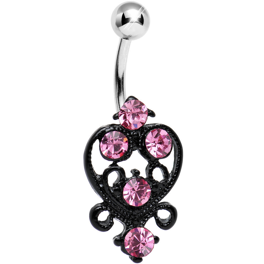 Pink Gem Cornucopia of Curlicues Black Heart Belly Ring