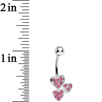 Pink Gem Trebled Heart Belly Ring